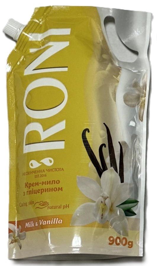 Крем мило TM RoNi Milk & Vanilla (з гліцерином) Дой-Пак 900 гр.